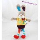 Doudou rabbit WORDS OF CHILDREN polka dots multicolored scarf gray yellow blue 35 cm