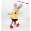 Doudou rabbit MOTS D'ENFANTS polka dots scarf multicolored grey blue yellow 35 cm