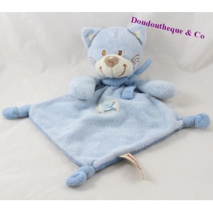 Doudou flache Katze NICOTOY blauer Diamantschal 32 cm