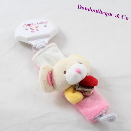 Corbata de chupete de ratón DOUDOU Y COMPAGNIE Bonito bebé rosa 19 cm