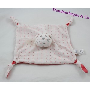Doudou gatto piatto BOUT'CHOU Monoprix stelle bianche quadrato rosa 23 cm