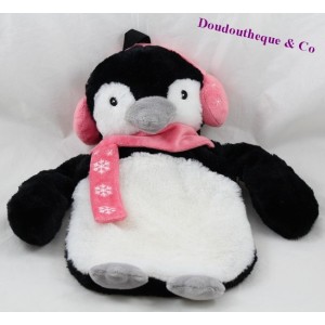 Bottiglia di acqua calda pinguino ripieno PRIMARK bianco nero rosa sciarpa 35 cm