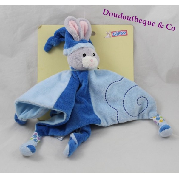 Doudou flat blue GIPSY rabbit leaves green 25 cm - SOS blanket