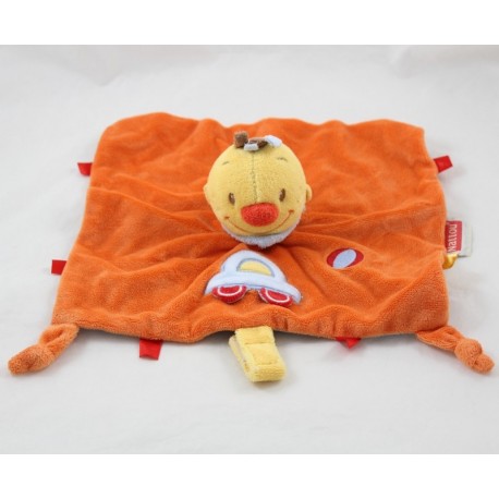 Doudou plat bonhomme Tim NATTOU Tim et Lily voiture bleue attache tétine 27 cm