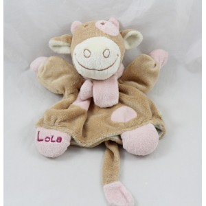 Doudou puppet Lola cow NOUKIE'S scarf pink and beige 24 cm