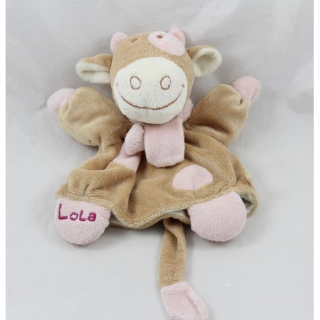 Doudou Puppe Lola Kuh NOUKIE Schal rosa und beige 24 cm