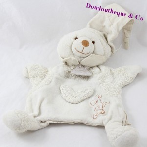 Doudou marionnette ours DOUDOU ET COMPAGNIE bio coton blanc 25 cm