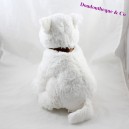Peluche chien JOURS HEUREUX blanc collier marron 30 cm