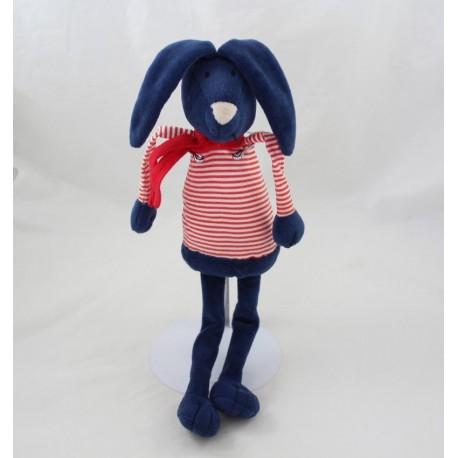 Plush rabbit end ' marine blue scarf striped CABBAGE red Monoprix 42 cm