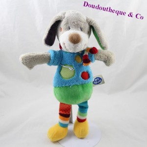 Doudou Hund MOTS D'ENFANTS Leclerc blau blau gestreifte Beine 31 cm