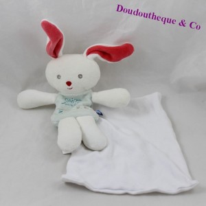 Doudou mouchoir lapin SUCRE D'ORGE Cajou bleu blanc 18 cm