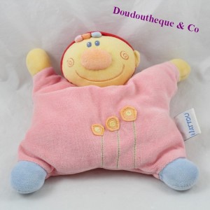 Doudou semi plat NATTOU Billy et Babette rose jaune 25 cm