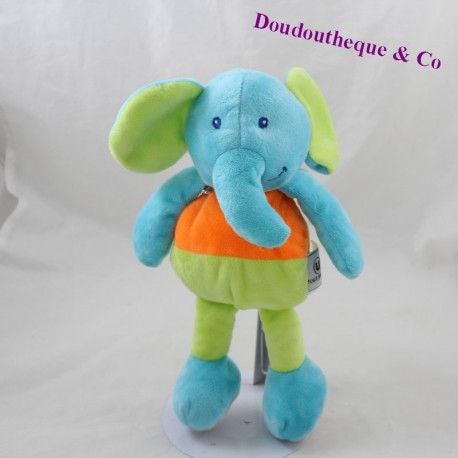 Doudou éléphant U TOUT PETITS bleu vert 25 cm