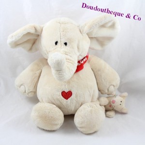 Elephant towel and mouse NICI beige scarf red heart 30 cm