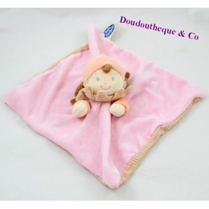 Flaches Kuscheltier für Mädchen MOTS D'ENFANTS Leclerc rosa gestreifte quadratische Zöpfe 23 cm