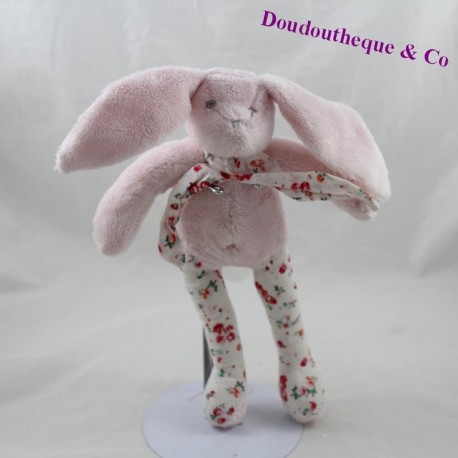 Doudou Kaninchen SERGENT MAJOR rosa Blumen weißen Schal 26 cm