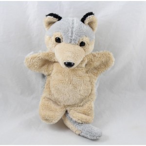 Doudou wolf puppet IN SYCOMORE beige gray 25 cm
