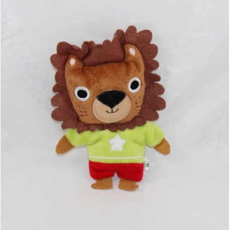 Mini doudou leone MILAN JEUNESSE Marion Biglietto marrone verde rosso 14 cm