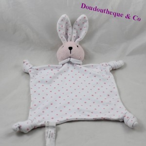 Doudou flach Kaninchen DIE COMPAGNIE VON PETITS weiß rosa Sterne 29 cm