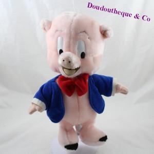 Peluche Porky Pig cochon LOONEY TUNES veste bleue noeud rouge 30 cm