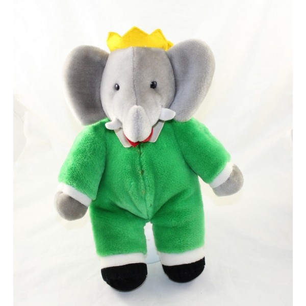 Peluche Doudou Elephant BABAR gris vert Assis 22 cm