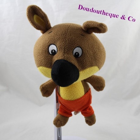 Peluche loup HACHETTE Mini loup marron short rouge 27 cm