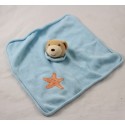 Flat doudou bear KALOO star orange wool blue square 29 cm