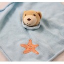 Flat doudou bear KALOO star orange wool blue square 29 cm