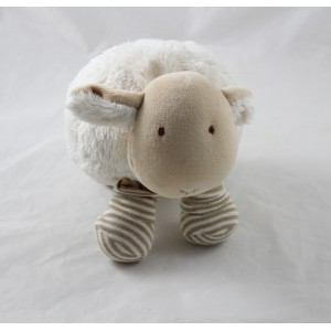 Peluche mouton NATALYS beige rayures marron boule 22 cm