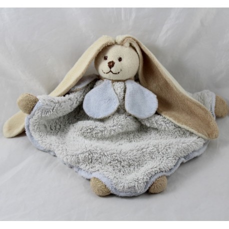 Doudou flat rabbit BUKOWSKI Viggo and Maria blue cream triangle 27 cm