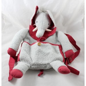 Elephant backpack MOULIN ROTY red grey plush 44 cm