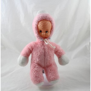 Poupée rose NOUNOURS vintage capuche yeux bleus 29 cm