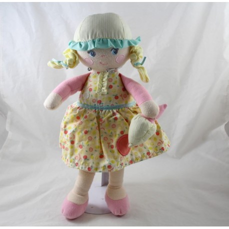 Poup e chiffon COROLLE fille blonde robe jaune fruits grelot 37 cm