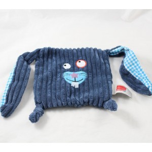 Doudou flache Kaninchen INUIL quadratisch blau bestickt quadratische vichy Fliesen Cora