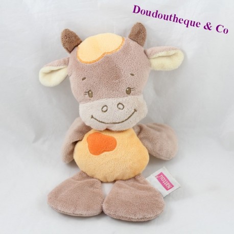 Semi flat cow cuddly toy NATTOU Little Garden orange brown 26 cm