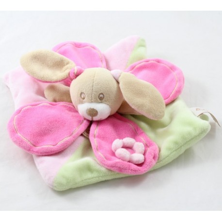 Flache Doudou Mila Kaninchen BABY NAT' Milo - Mila rosa rosa Pistazien Blütenblätter Flache Doudou Mila Kaninchen BABY NAT' Milo - Mila rosa rosa Pistazien Blütenblätter
