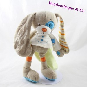 Doudou conejo TEX BABY perro hoja de cucaracha azul en la espalda 28 cm