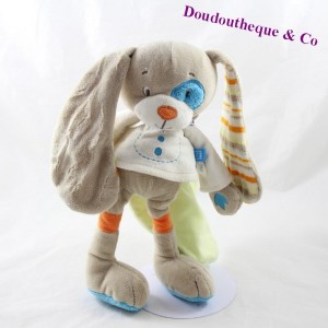 Doudou Kaninchen TEX BABY Hund blau Kakerlake Blatt in der Rückseite 28 cm