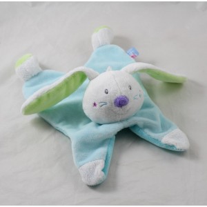 Doudou flat rabbit BARLEY SUGAR luminescent blue white green star 26 cm