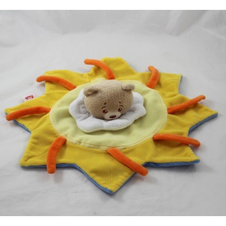 Doudou plat Ours TRUDI soleil jaune bleu blanc 30 cm Doudou plat Ours TRUDI soleil jaune bleu blanc 30 cm