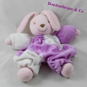 Doudou lapin QUE DU BONHEUR blanc violet 24 cm