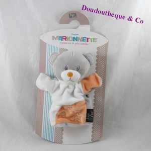 Doudou puppet bear TOM - ZOE white orange star 20 cm