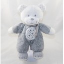 Doudou bear TEX BABY white grey scarf stars 26 cm