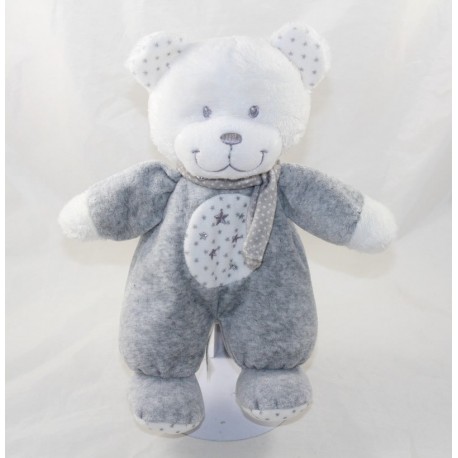 Doudou orso TEX BABY bianco stelle sciarpa grigia 26 cm