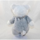 Doudou ours TEX BABY écharpe gris blanc étoiles 26 cm