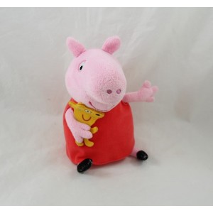 Peluche Peppa Pig JEMINI avec doudou cochon rose habit rouge 18 cm