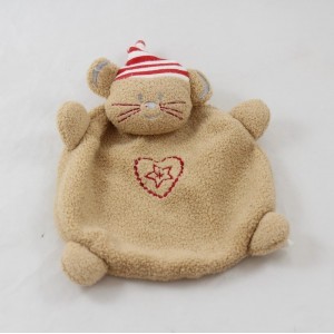 Doudou plat souris ABSORBA coeur rouge brodé bonnet tissu