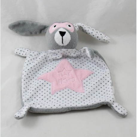 Doudou flach Kaninchen IKKS Sterne Maske rosa grau weiß 21 cm Doudou flach Kaninchen IKKS Sterne Maske rosa grau weiß 21 cm