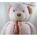 Großer Teddybär BABYSUN rosa gestreifter Schal 55 cm