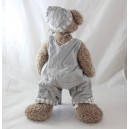 Teddy bear J-LINE taupe overalls grey fabric 40 cm
